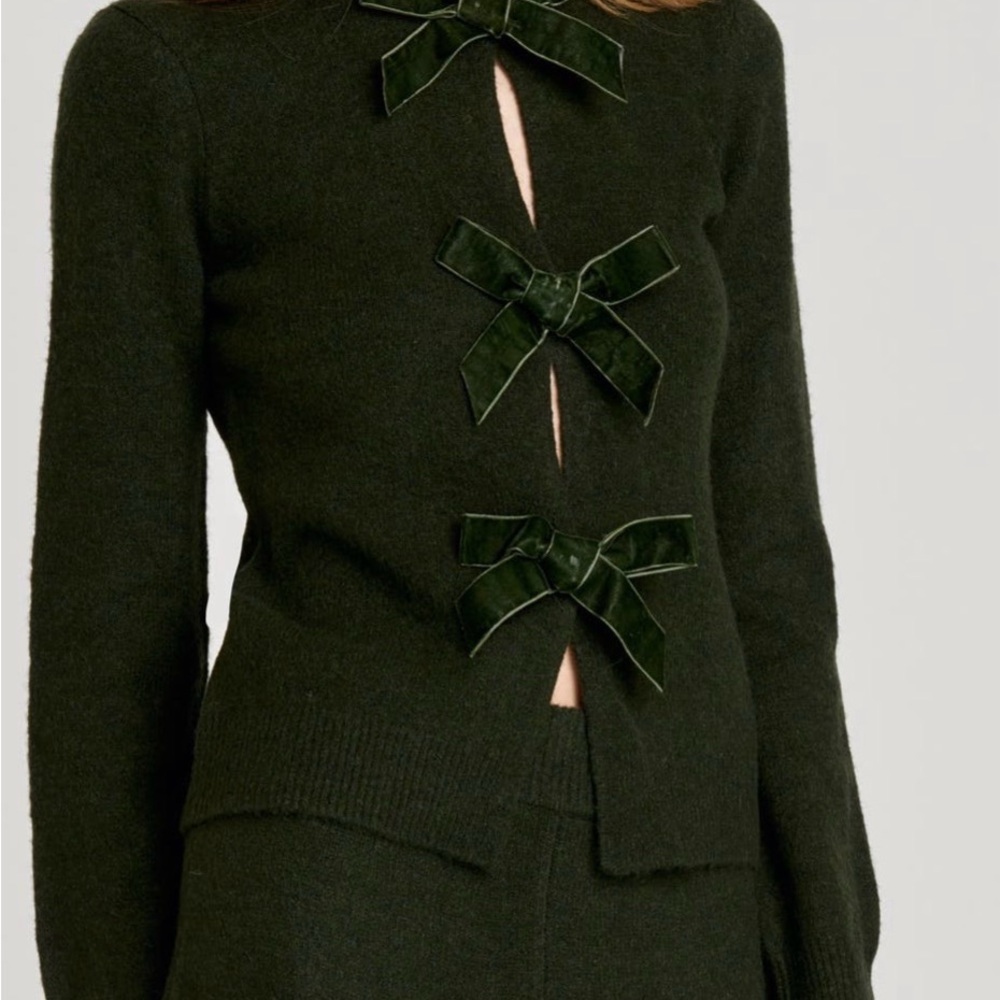 Wayf Dark Green Cardigan with Bow Details